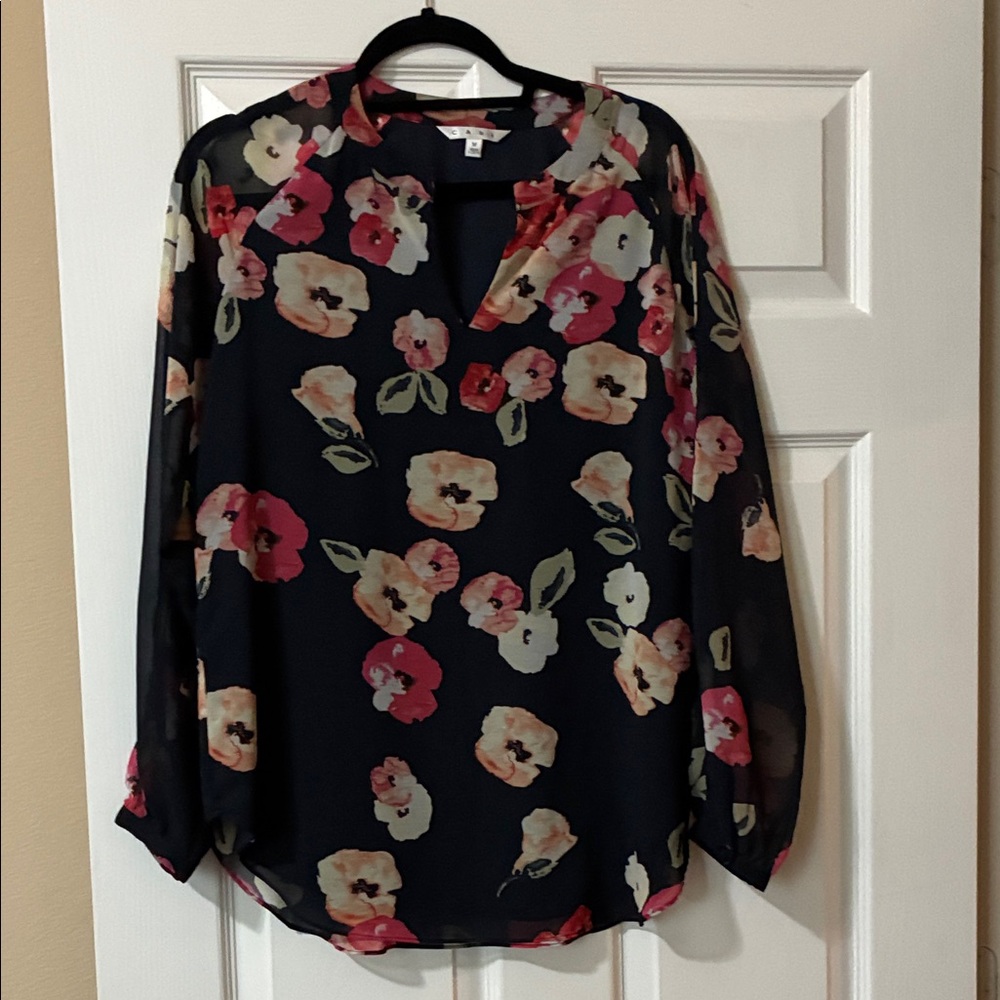 CAbi Floral Blouse - Black and Red